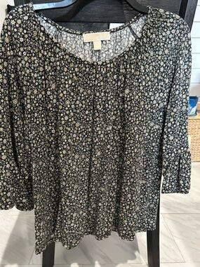 Michael Kors Black Floral Peasant Top